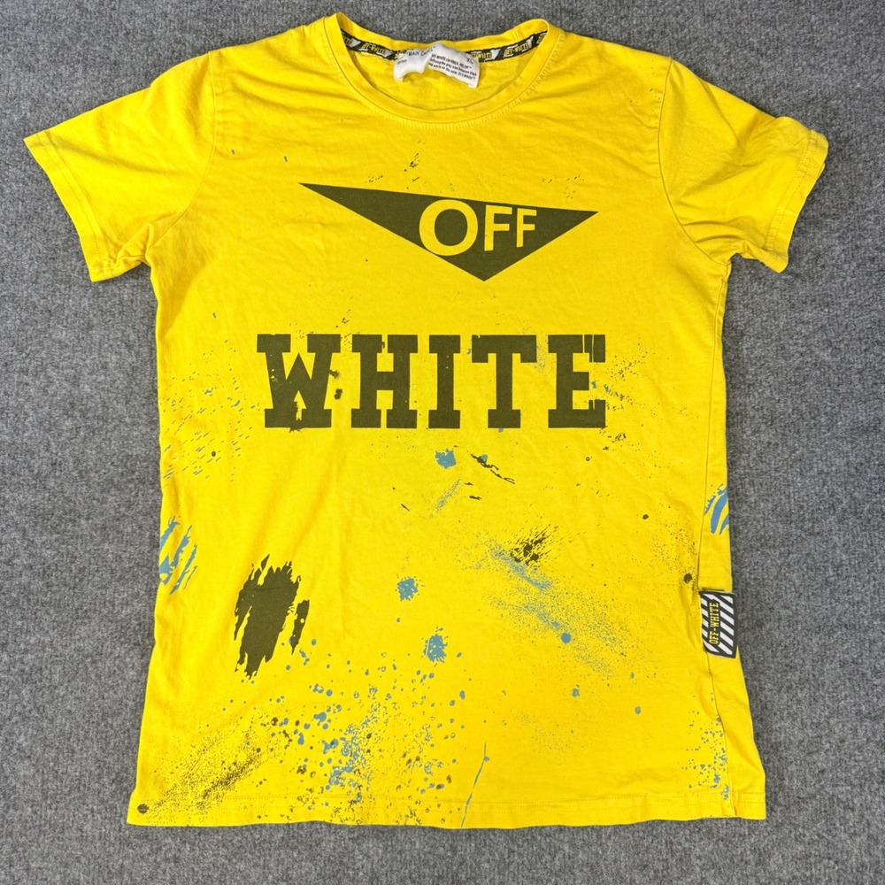 Off-White T-Shirt Paint Splatter Arrow Logo Virgil Abloh Kids XL Yellow Tee 2019